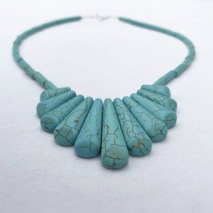 TURQUOISE Gemstone Graduated Fan Pendant Necklace